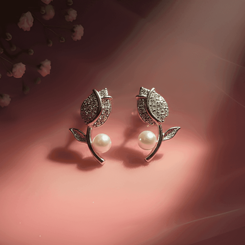 Rose Leaf Pearl Studs